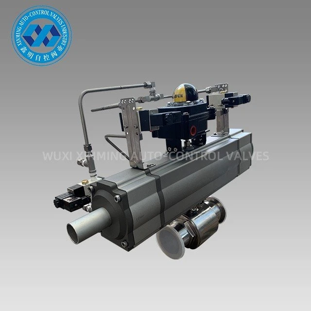 info-1-1 Sanitary Three Way Clamp Ball Valve With Pneumatic Actuator