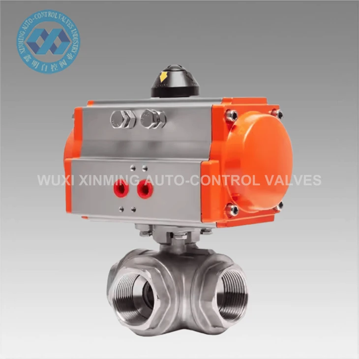 High Performance Three Way Ball Valve With Pneumatic Actuator